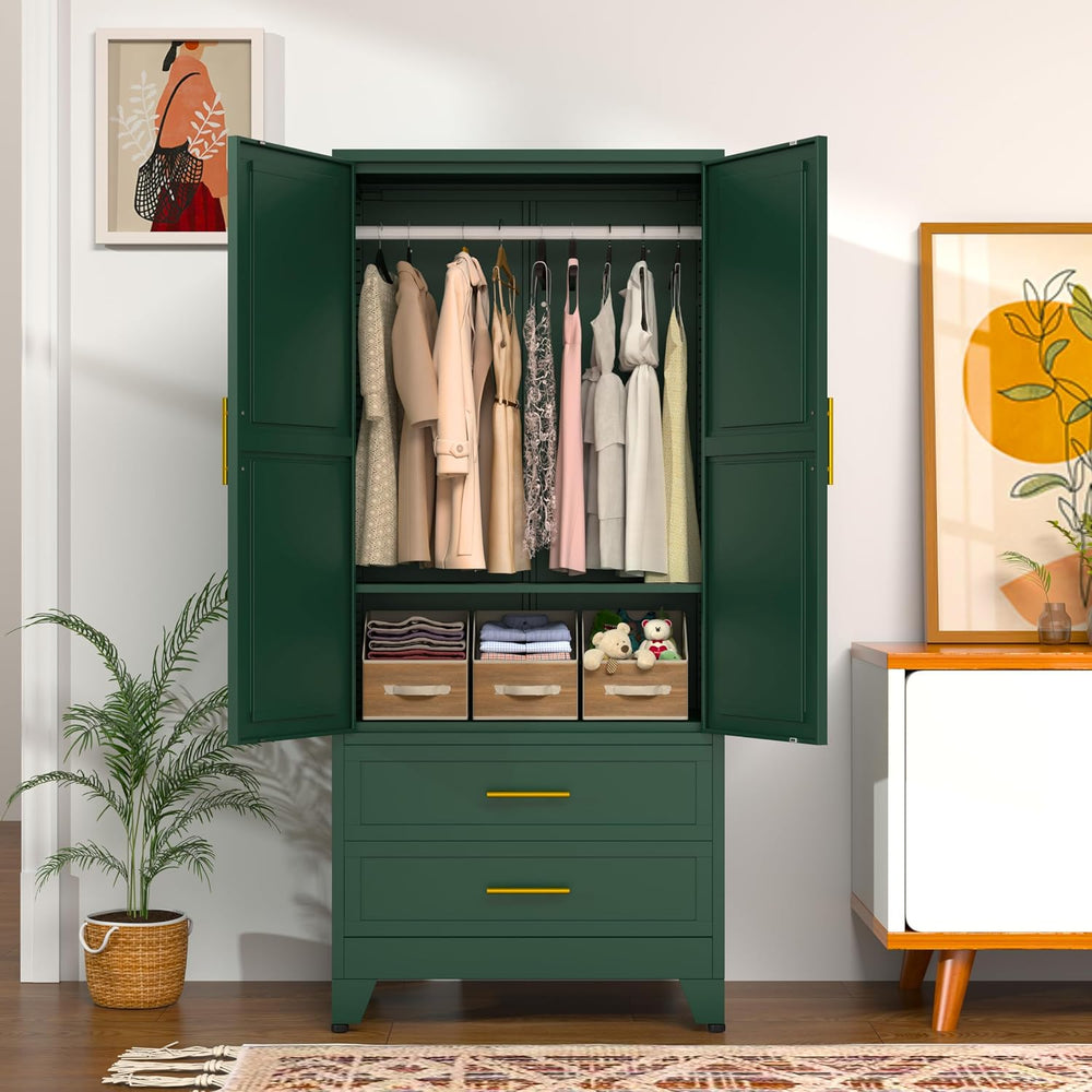 GAIOUS 71" Wardrobe Cabinet with 2 Doors, 1 Adjustable Shelf and 2 Drawers