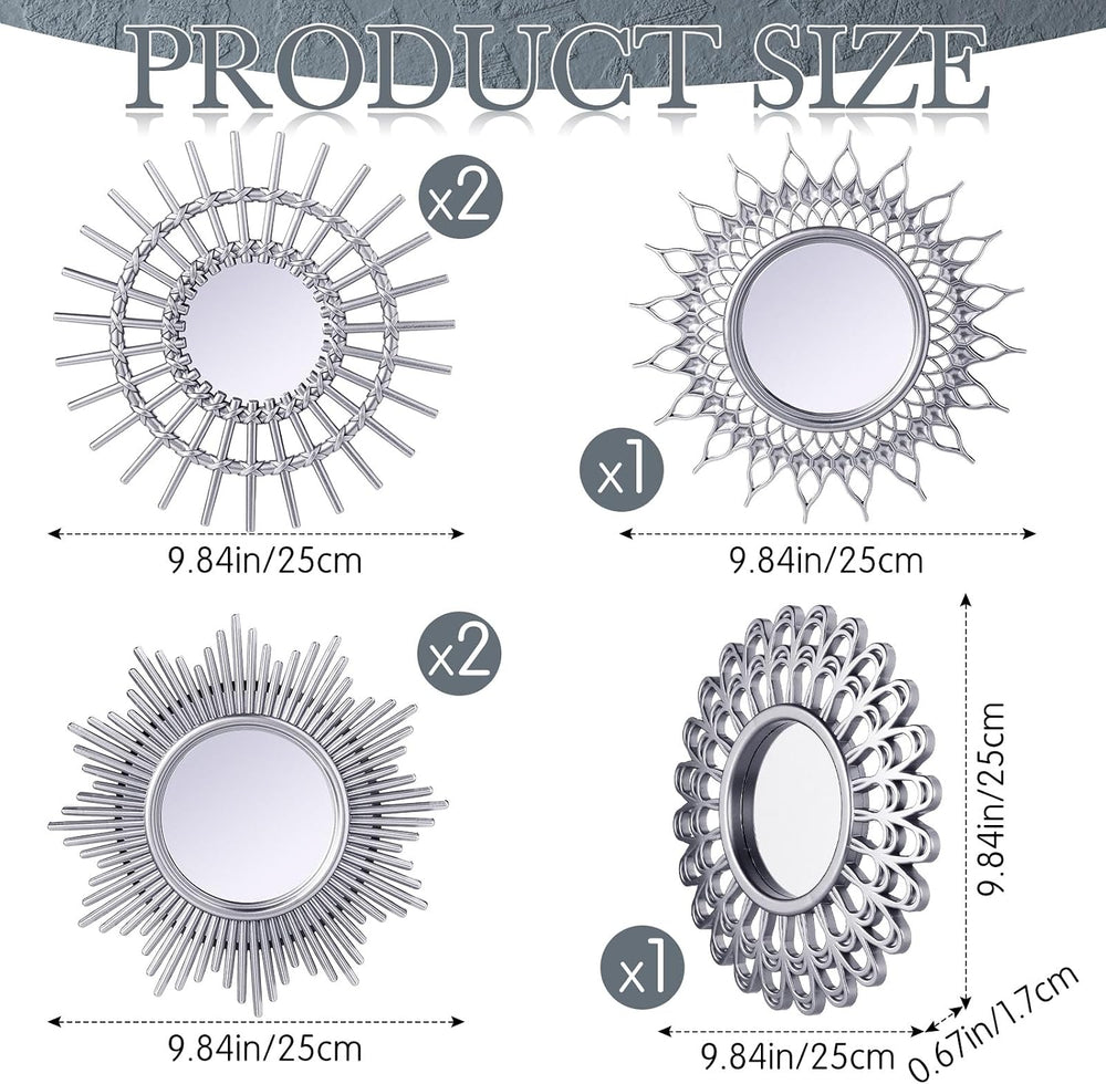 Namalu 6 Pcs Sunburst Round Mirror for Wall Decor, Classic, Silver