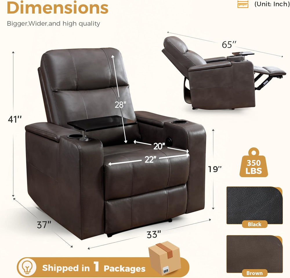 ANJ Power Recliner Chair Electric PU Leather Recliners Soft Home Theater Seat...