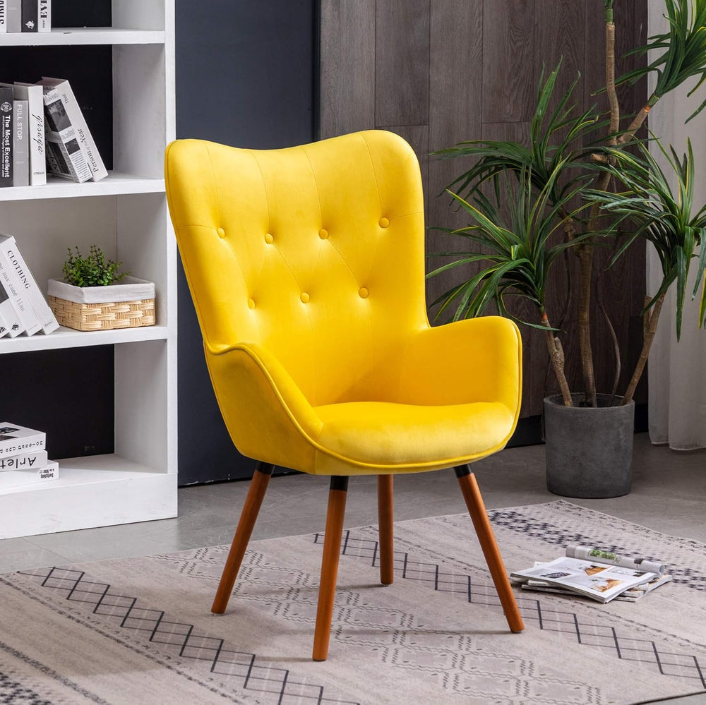 Roundhill Furniture AC155YL Doarnin Silky Velvet Tufted Button Accent Chair, ...