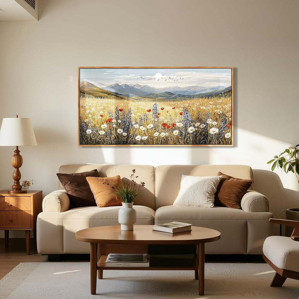 Kinetrix Large Landscape Framed Wall Art, Country Meadow Wildflower Picture
