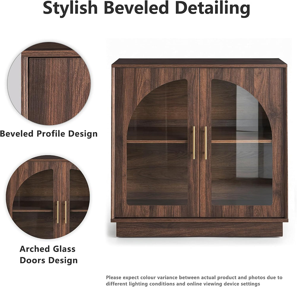 FORTUNETEC 31.5" Sideboard Buffet Cabinet with Arched Glass Doors