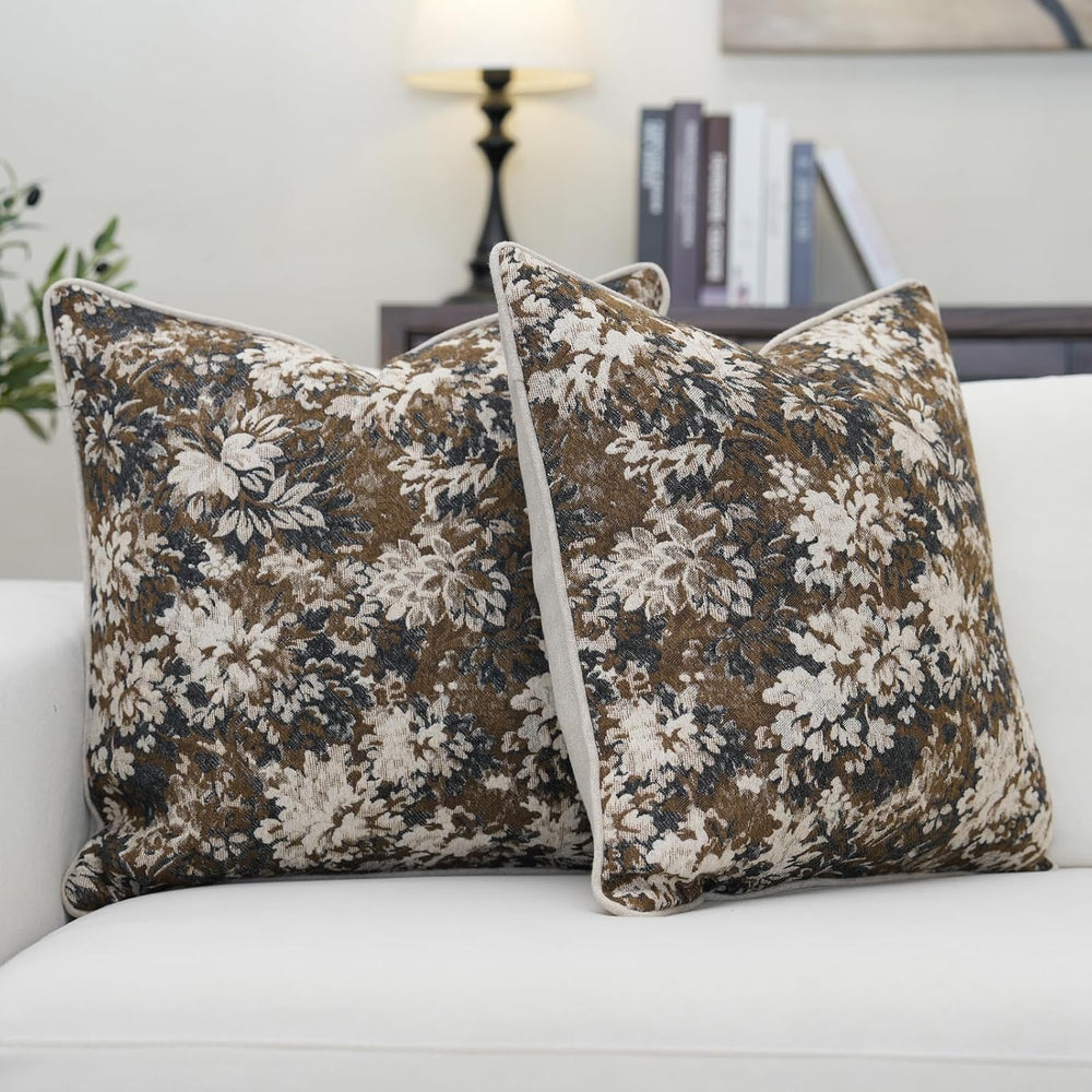 Vintage Farmhouse Floral Throw Pillow Covers 18x18 Inches Set of 2 Rustic Bot...