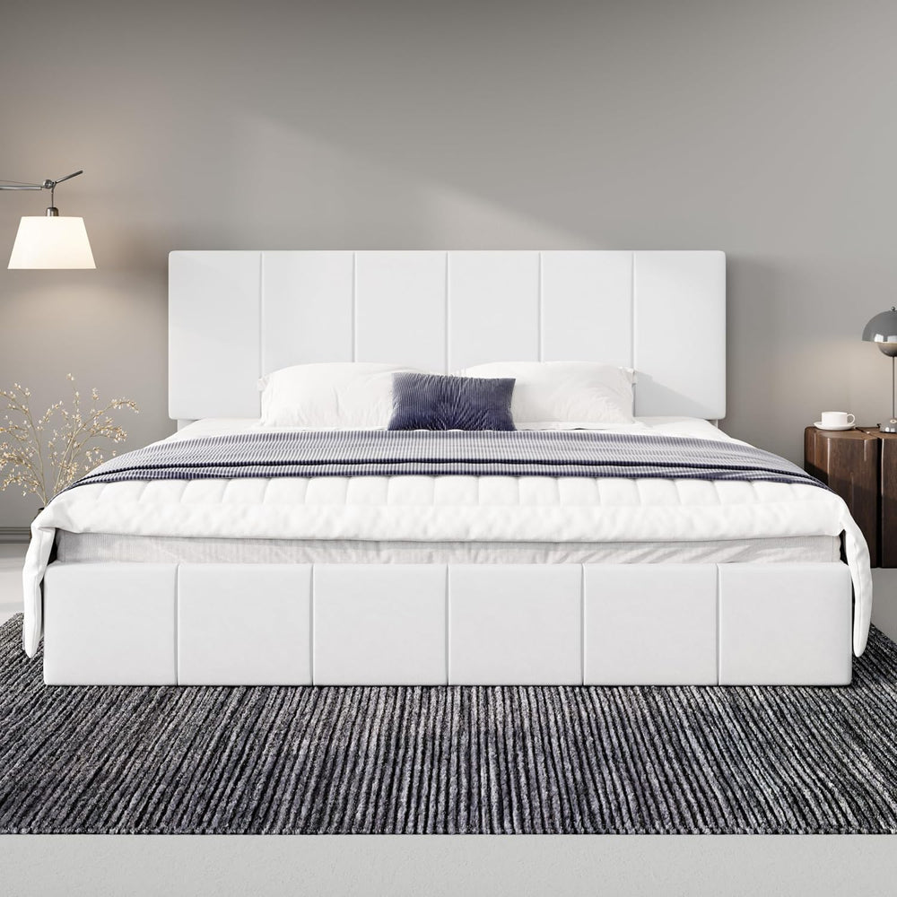 Allewie King Size Dutch Velvet Upholstered Platform Bed Frame, White