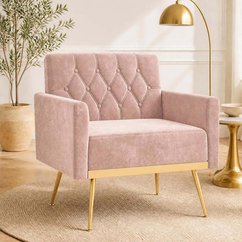 GIANTEX Modern Velvet Accent Chair Set of 2, Mid-Century Upholstered Single S...