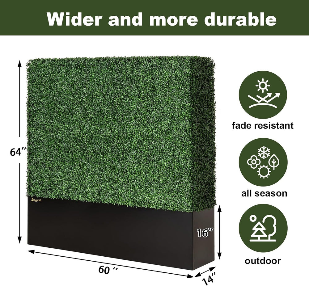 Artificial Boxwood Hedge Wall with Black Steel Planter Box