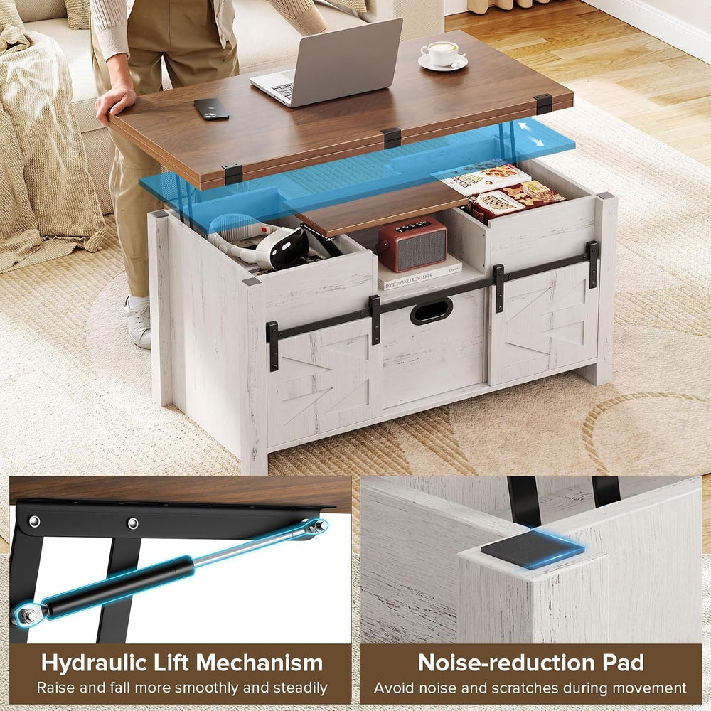 Memobarco 40" Farmhouse Lift Top Coffee Table with Storage Drawers,White