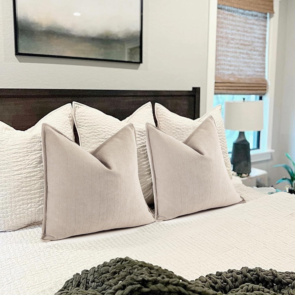 ZWJD Beige Pillow Covers 24x24 Set of 2 Chenille Throw Pillow Covers with Ele...