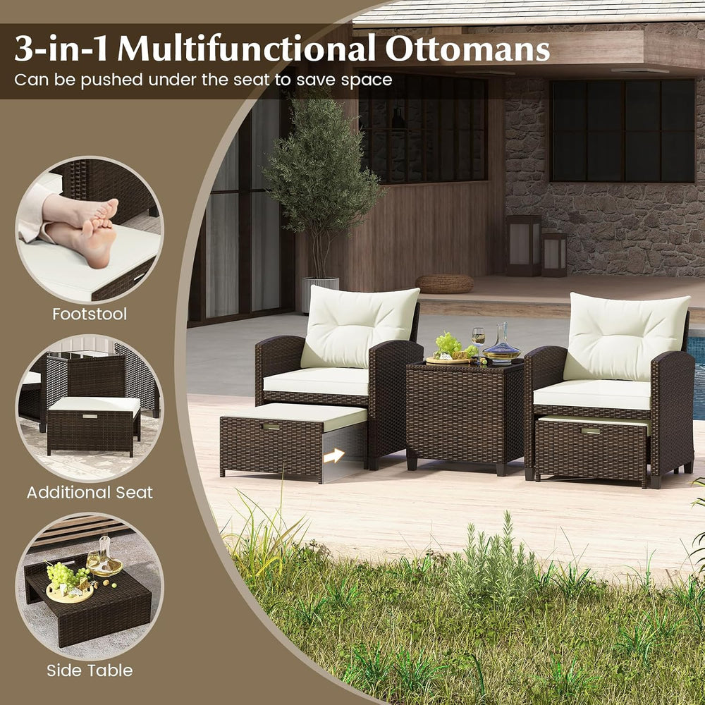 Tangkula 5 Pieces Patio Conversation Set, PE Wicker Outdoor Furniture Set wit...