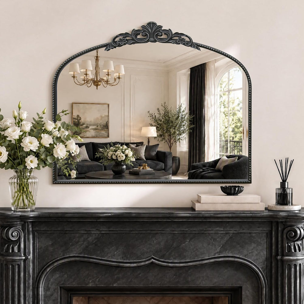 Micasso Vintage Black Arched Mirror: 36"x29" Baroque Antique Wall M...