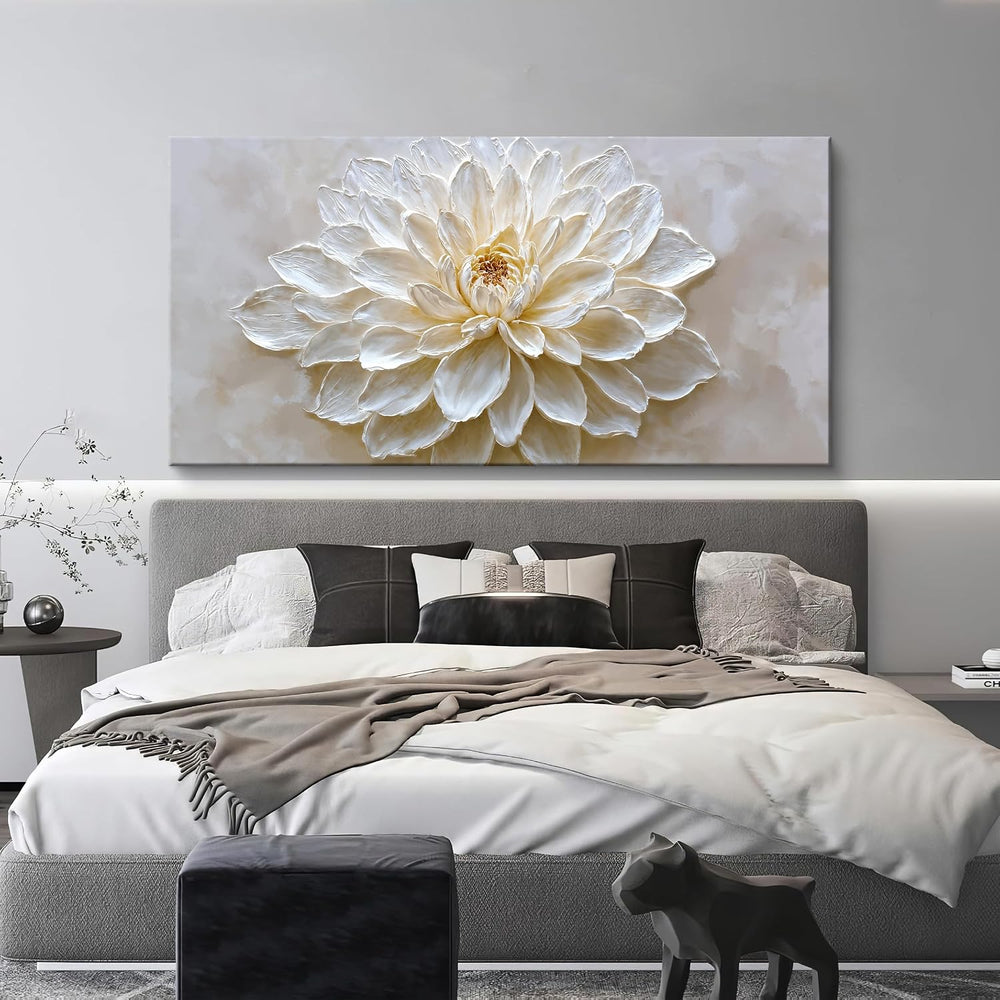Large Modern Wall Art For Living Room White Flower Wall Decor 29 X 58 Inch