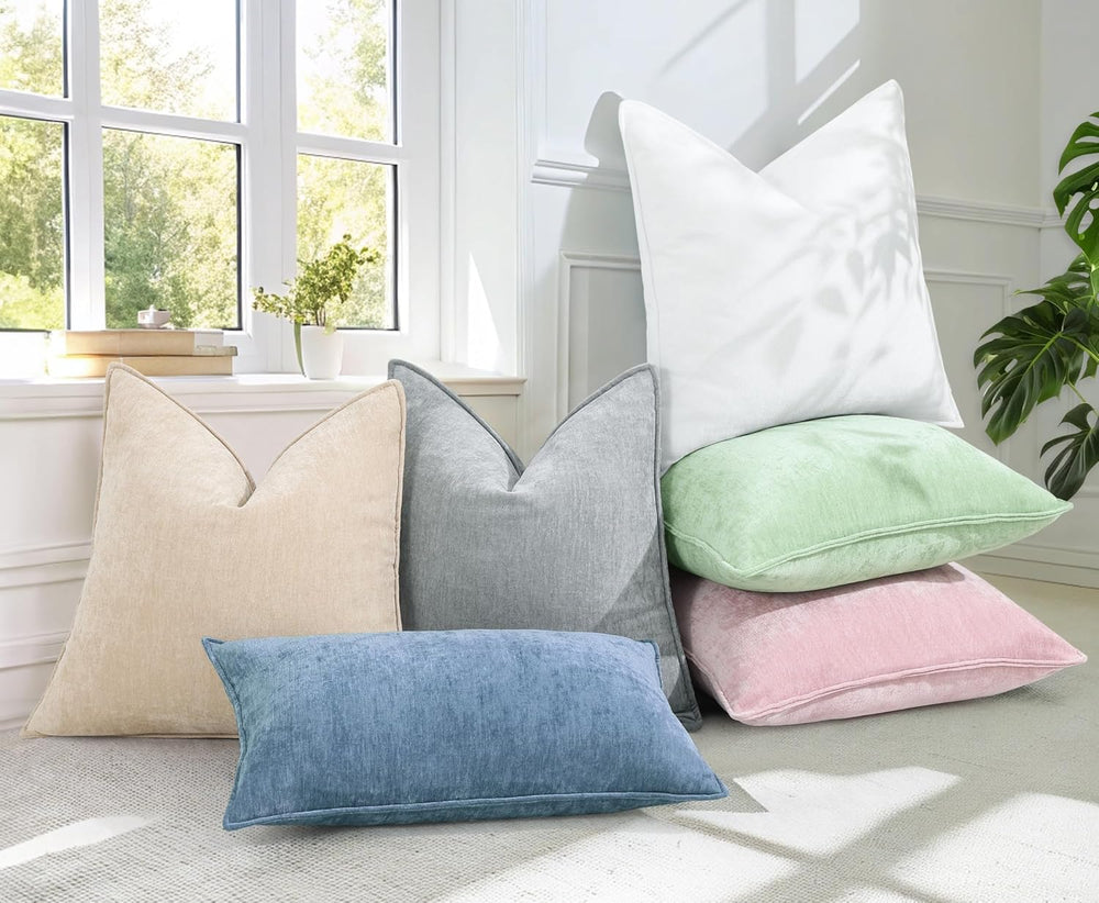 decorUhome Chenille Blue Grey Velvet Throw Pillow Covers 22x22 Set of 2