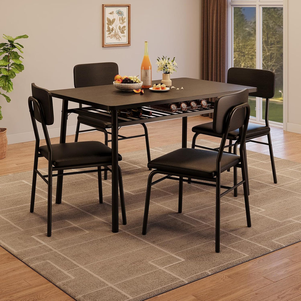 GarveeHome Dining Table Set for 4 with Storage Rack, Black
