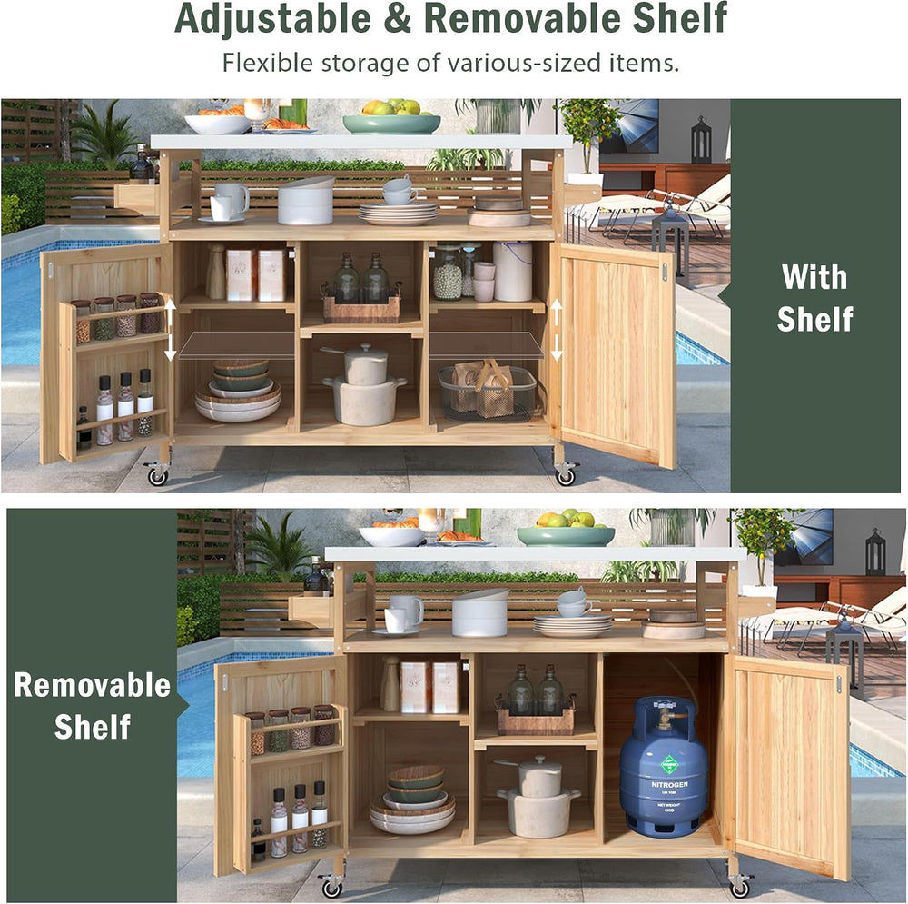 Merax 50" Outdoor Kitchen Grill Cart Island on Wheels with Stainless Ste...