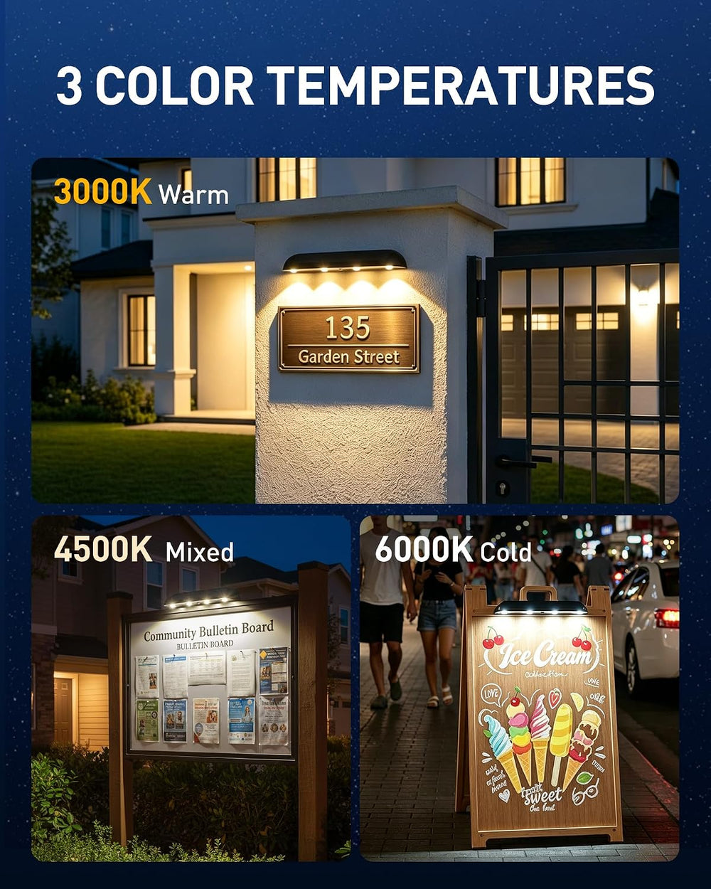 AGPTEK Solar Address Sign Light with 3 Color Temps (3000K/6000K) 2 Pack