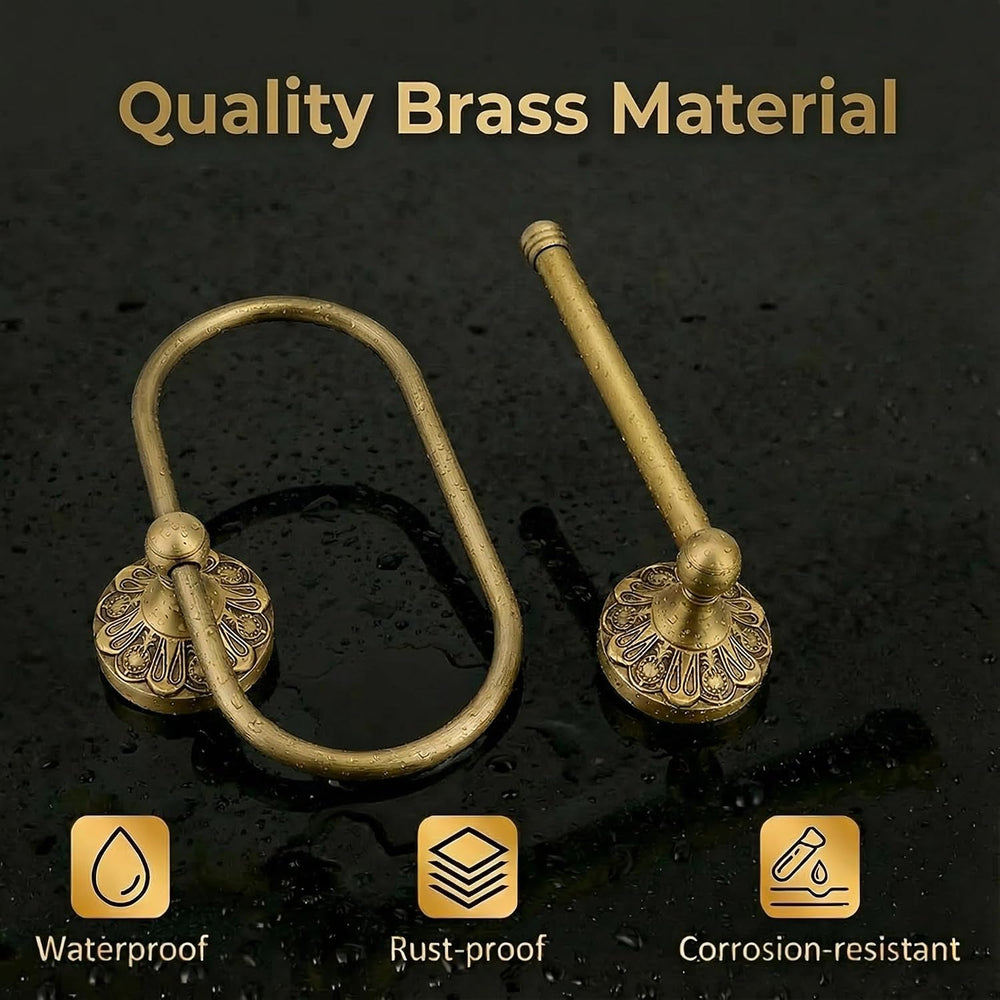 Antique Brass Toilet Paper Holder and Rectangle Hand Towel Ring Set