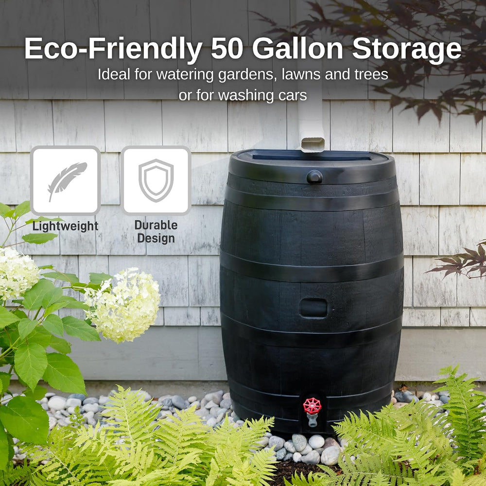 RTS Home Accents 50-Gallon ECO Rain Barrel Made with 100% Recycled Plastic, F...