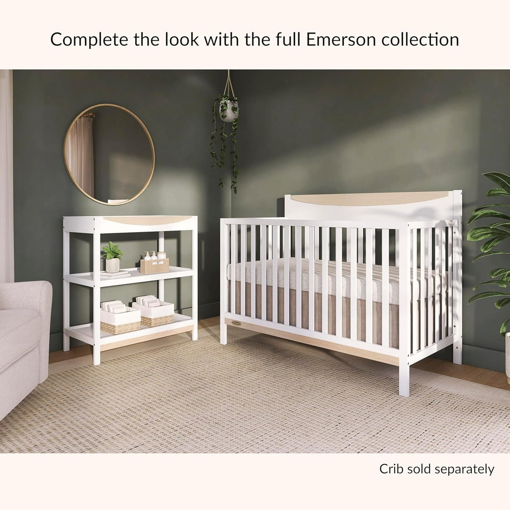 Dream On Me Emerson Changing Table with Shelves, White & Vintage White Oak