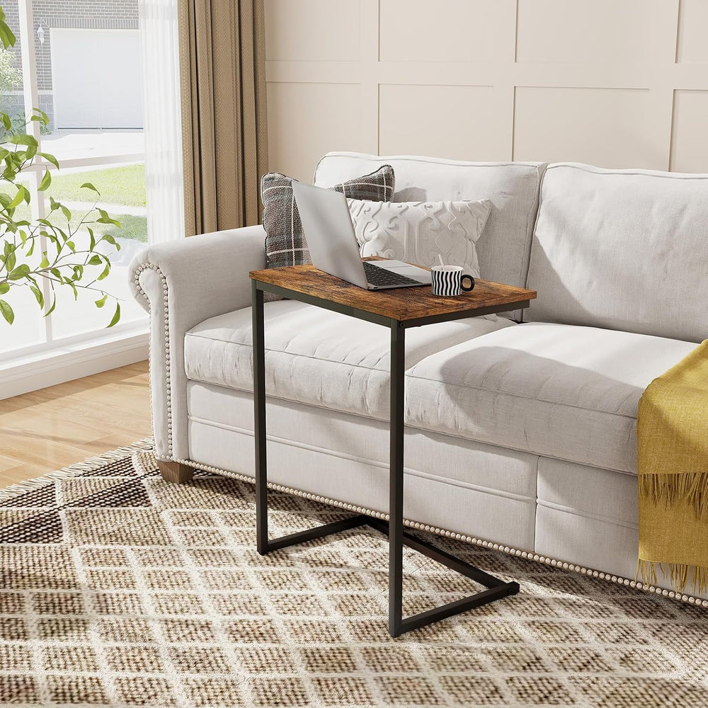 Tangkula C-Shaped End Table Set of 2, Rustic Brown