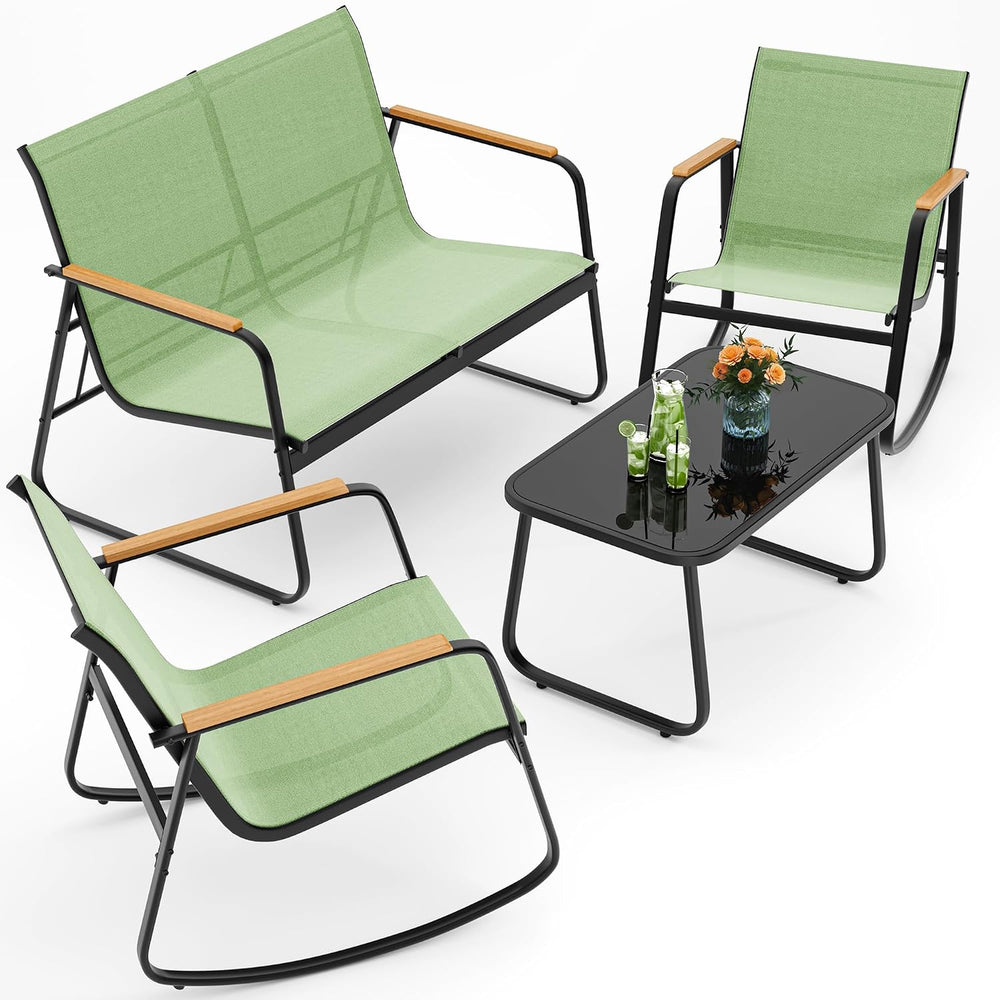 Ahomly 4-Piece Textilene Outdoor Patio Furniture Set Rocking Bistro, Green
