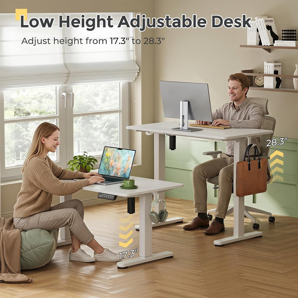 35" Low Height Adjustable Desk, Electric Center Table, White