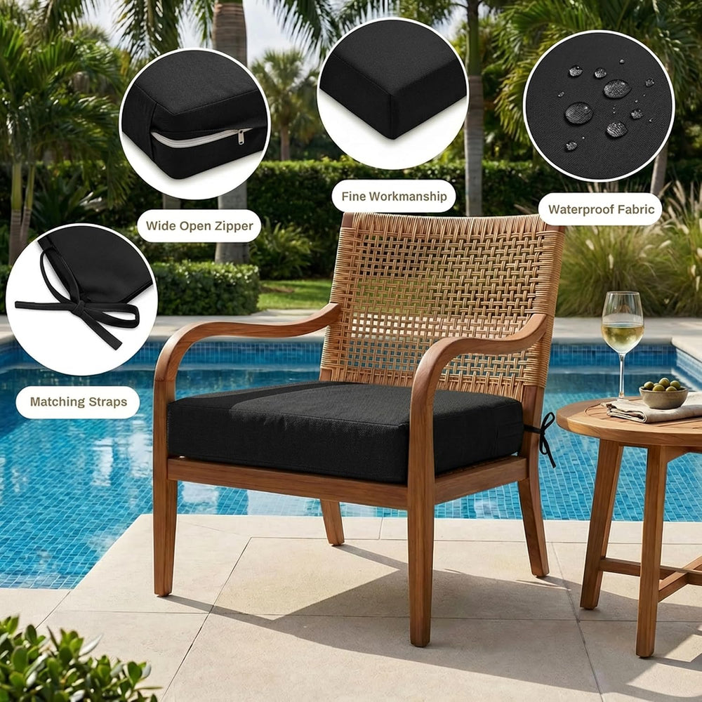 Loveboat 4 in Thick Outdoor Square Chair Cushions 22 x 22 (Set of 2) Black