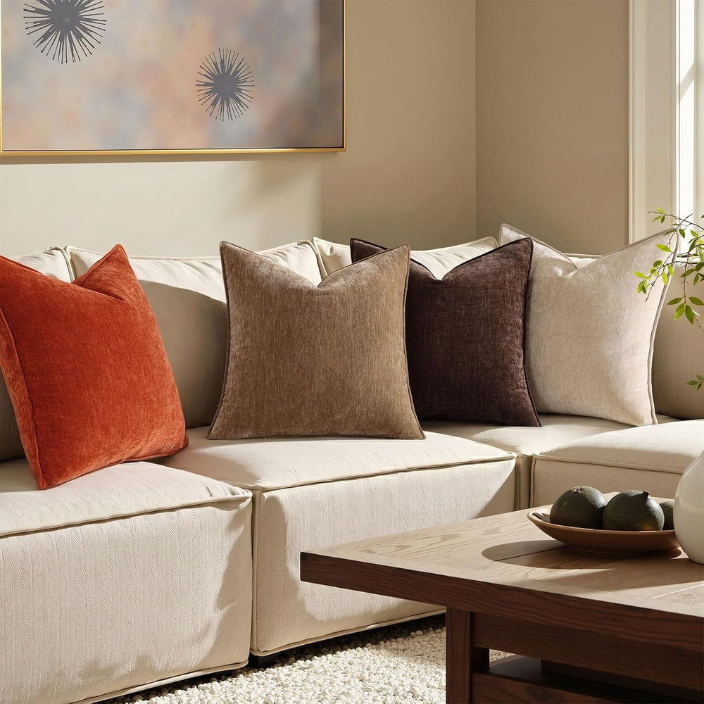 Pallene Fall Brown Soft Chenille Velvet Throw Pillow Covers 24x24 Set of 2