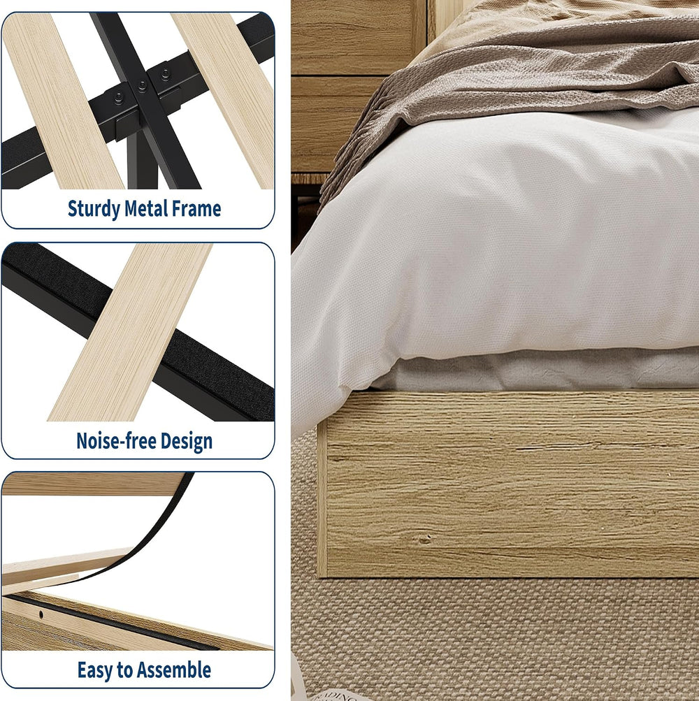 GarveeHome Wood Platform Bed Frame, Queen Bed Frame Without Headboard