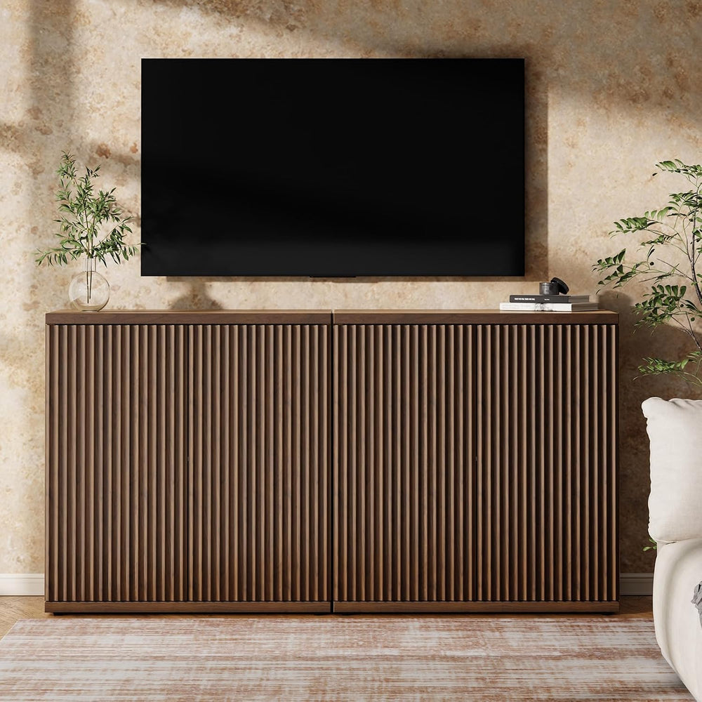 Fluted Buffet Cabinet with Storage Sideboard with 2 Doors& Adjustable Shelf