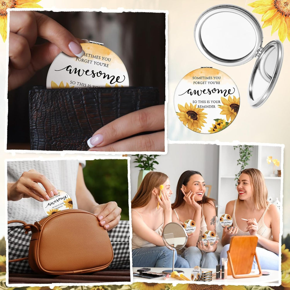 Geetery 12 Sets Mini Compact Mirrors Bulk for Women, Sunflower