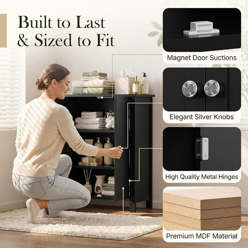 SUPER DEAL Modern Bathroom Floor Storage Cabinet with Adjustable Shelf and Do...