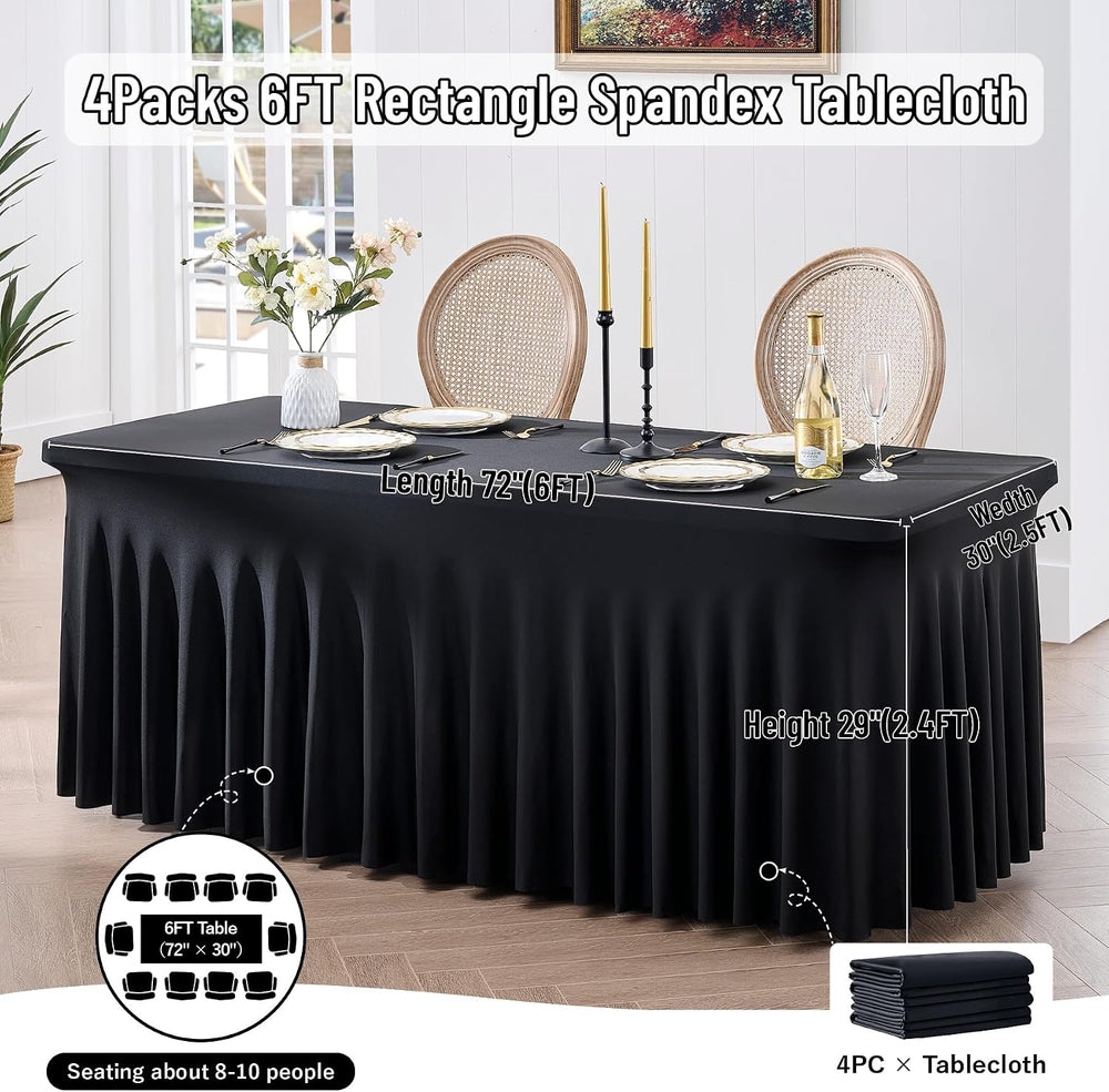 leegleri 4 Pack Black Spandex Table Cloths for 6 Foot Rectangle Tables, Wrink...
