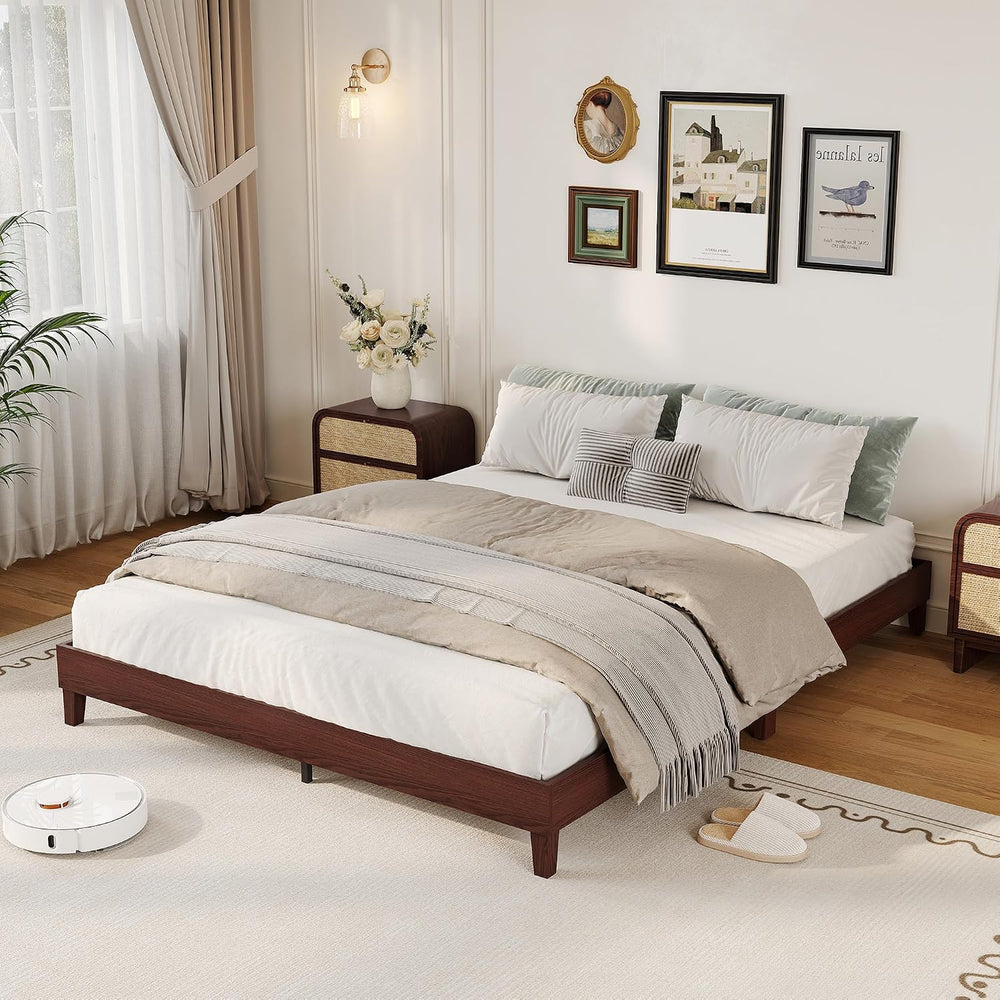 IDEALHOUSE Queen Size Bed Frame,9 Inch Natural Sturdy Wood Platform Bed