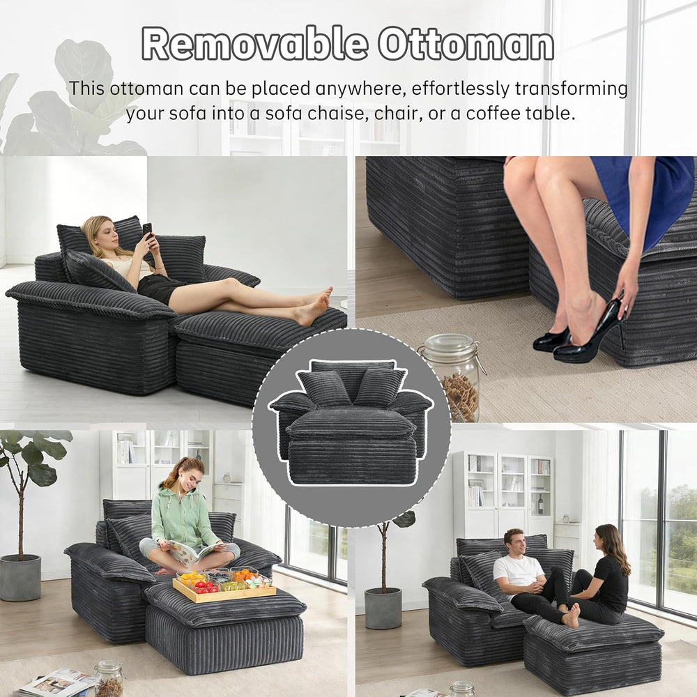 48'' Chaise Lounge Chair Indoor, Oversized Corduroy Upholstered Bonel...