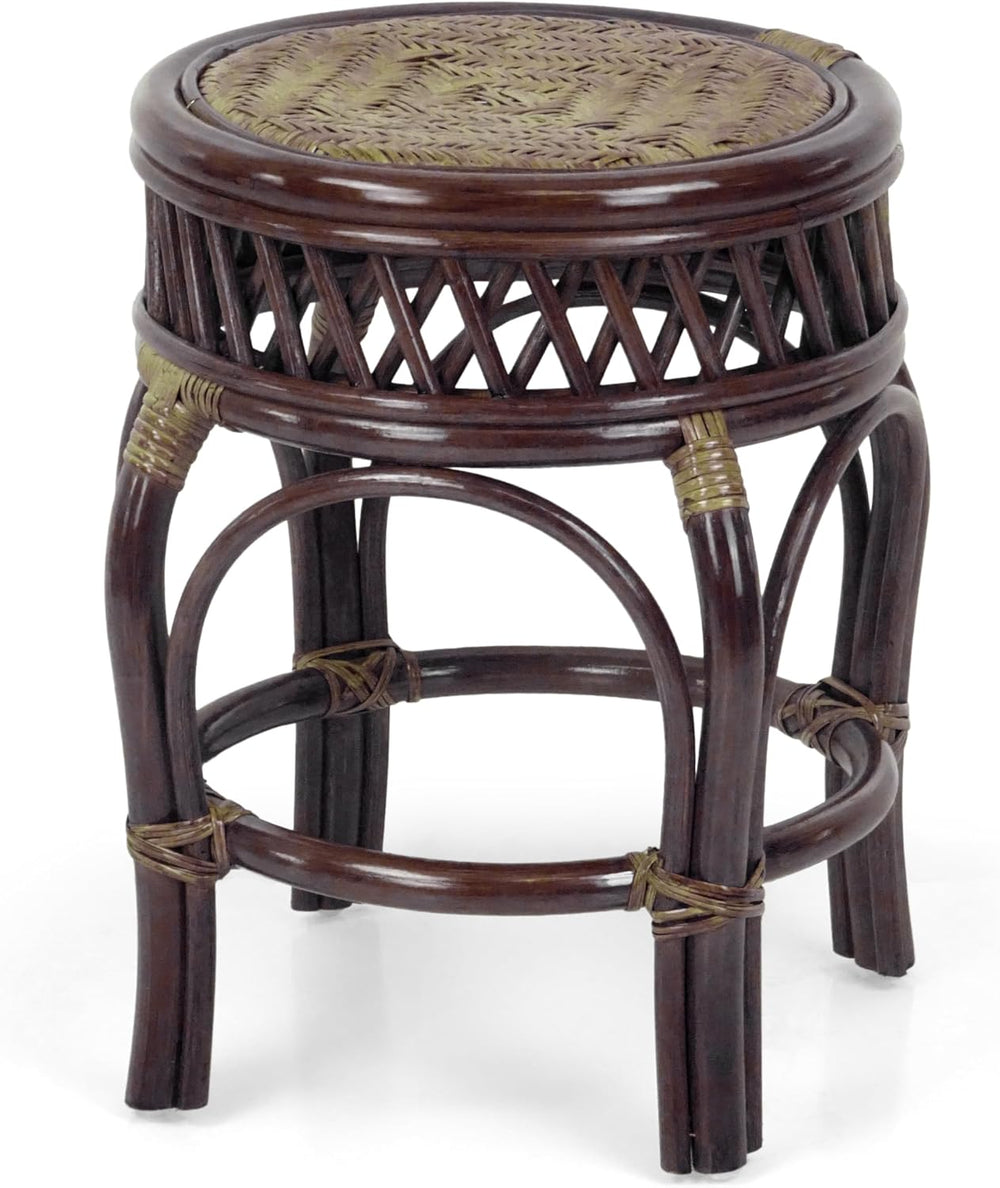 Ginger Handmade Rattan Wicker Stool Fully Assembled Dark Brown