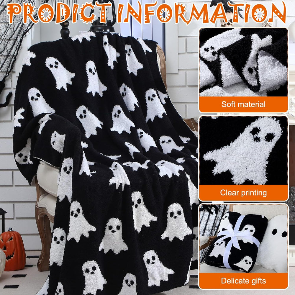 FuWeave 2 Pcs Halloween Ghost Throw Blanket and Pillow Set, 50 x 60 in
