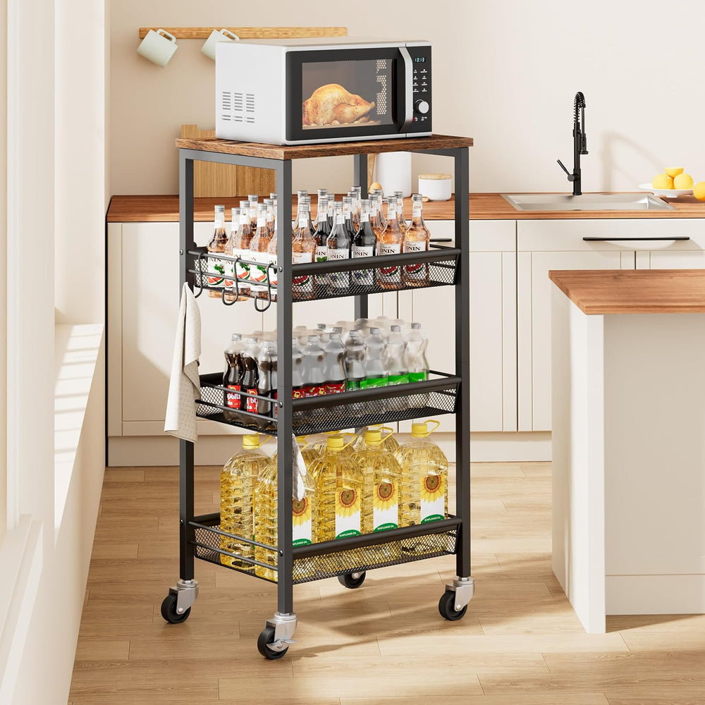 Homleke 4-Tier Rolling Kitchen Storage Cart, Fruit Vegetable Basket
