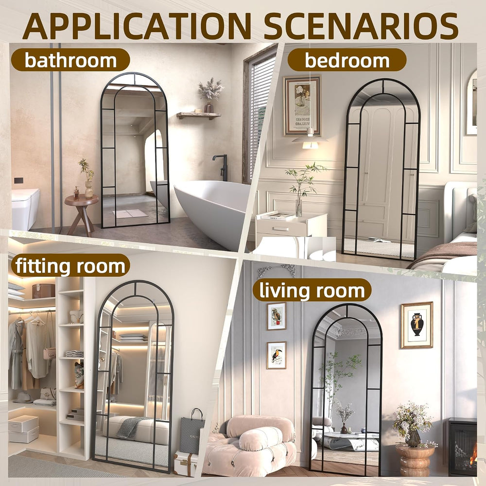 Full Length Mirror, 56"x22" Large Standning Windowpane Mirror (Black)