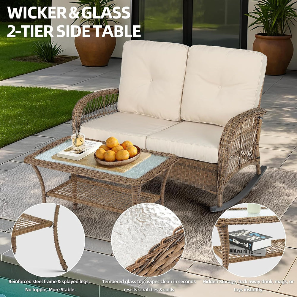 MEETWARM Wicker Patio Coffee Table, 34.5" Rectangle Outdoor Coffee Table...