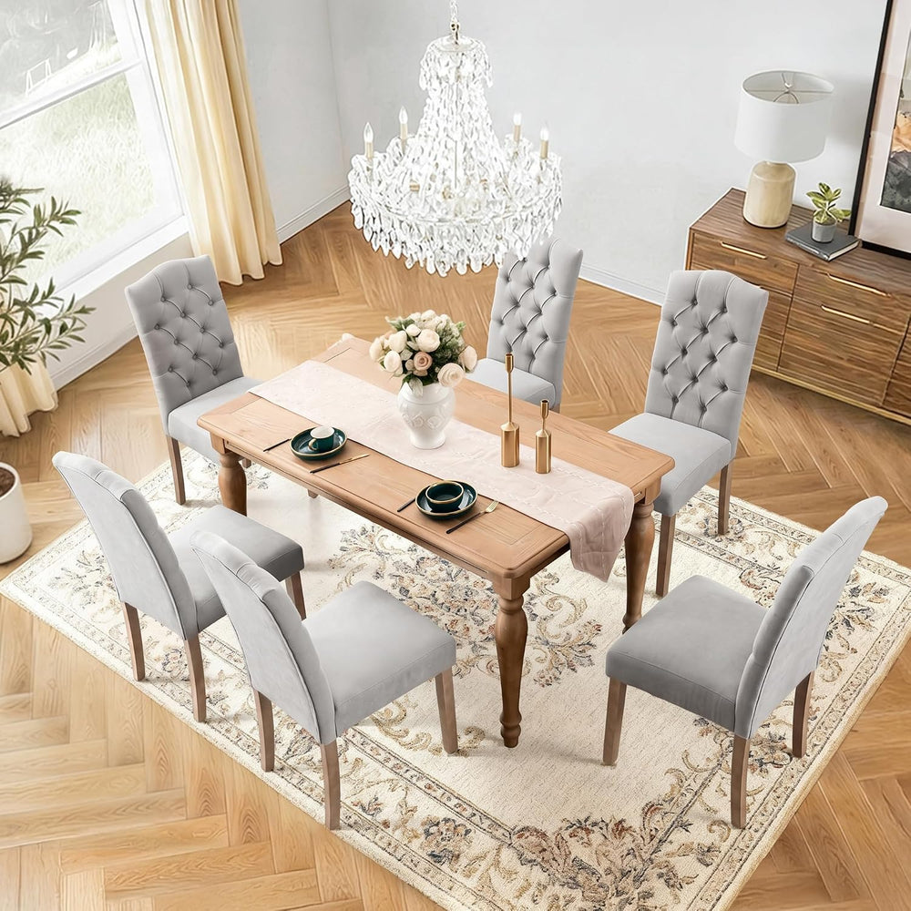 Tufted Dining Chair Fabric Button Upholstered Modern Kitchen Diner Set of 6