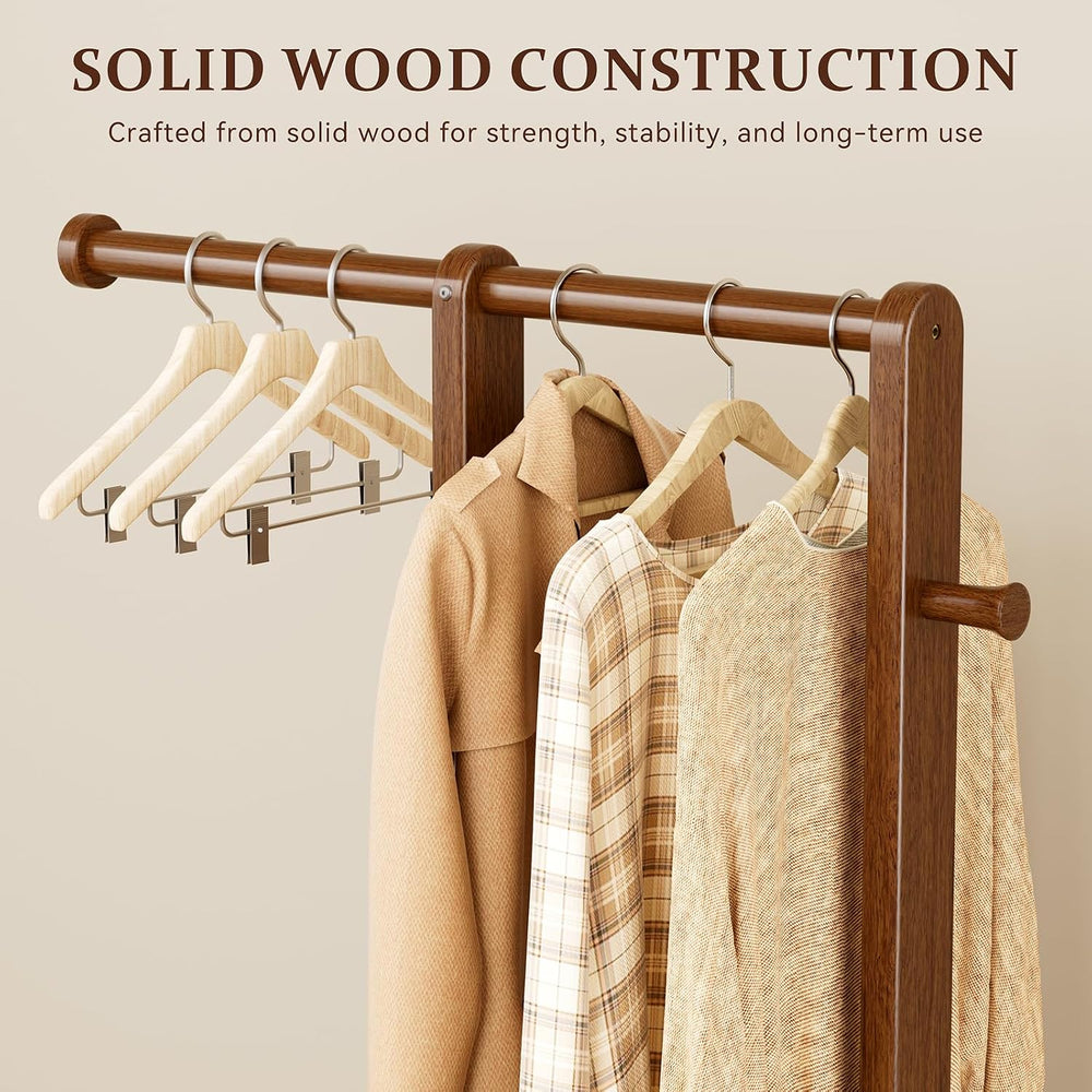 Solid Wood Coat Rack Freestanding Double Rod Clothes Rack Space Saving