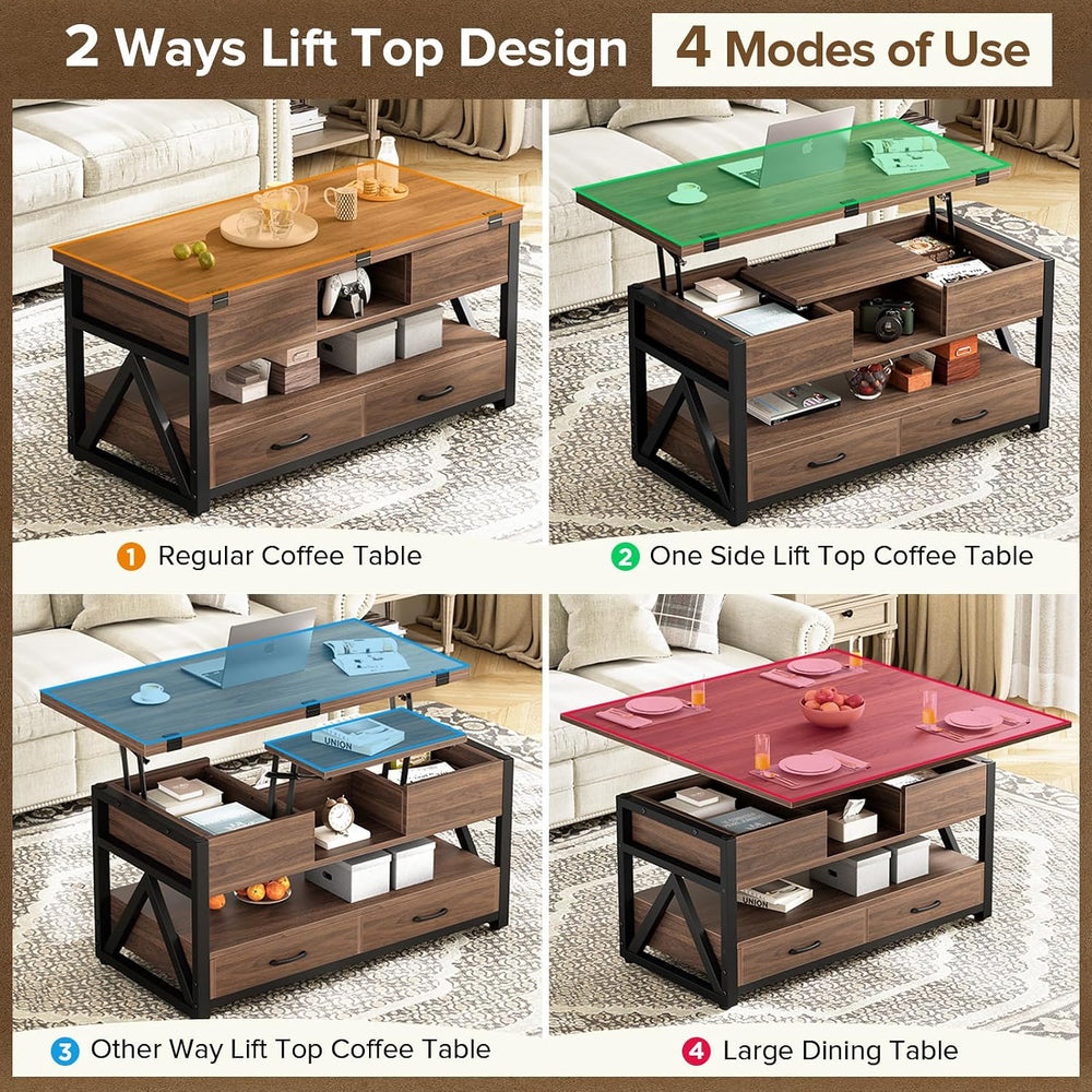 Memobarco 40" Lift Top Coffee Table with Storage,Walnut