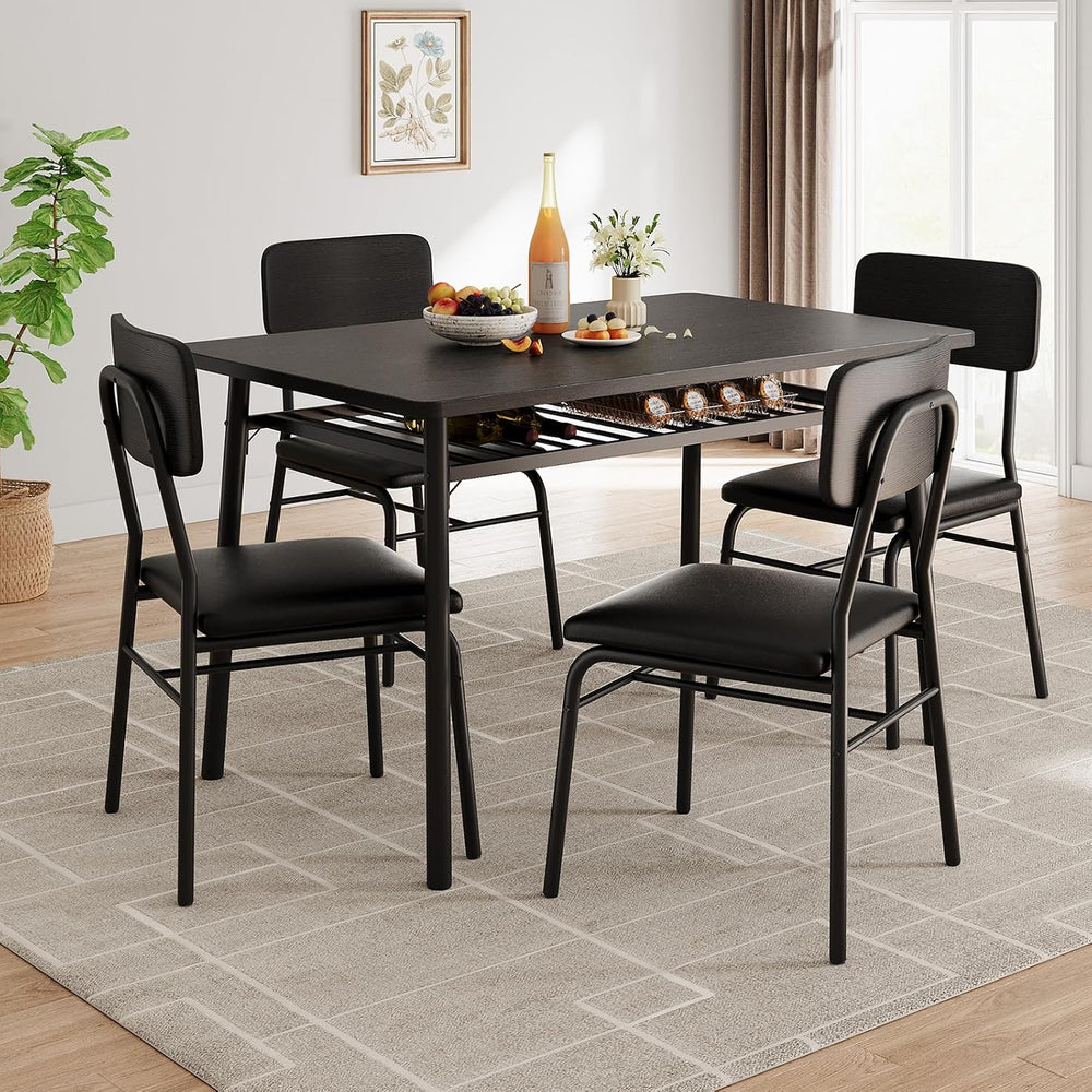 GarveeHome Dining Table Set for 4 with Storage Rack, Black
