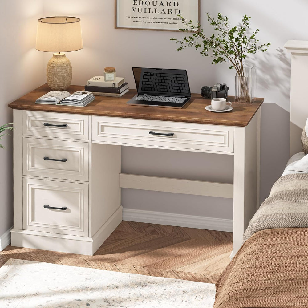 Vabches Farmhouse 47" Executive Desk with 3 Drawers, Unique White