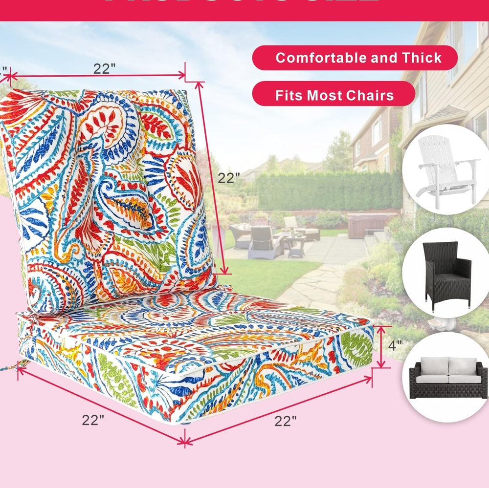 JMGBird Outdoor Chair Cushions Set - 22"x22" Deep Seat & Back C...