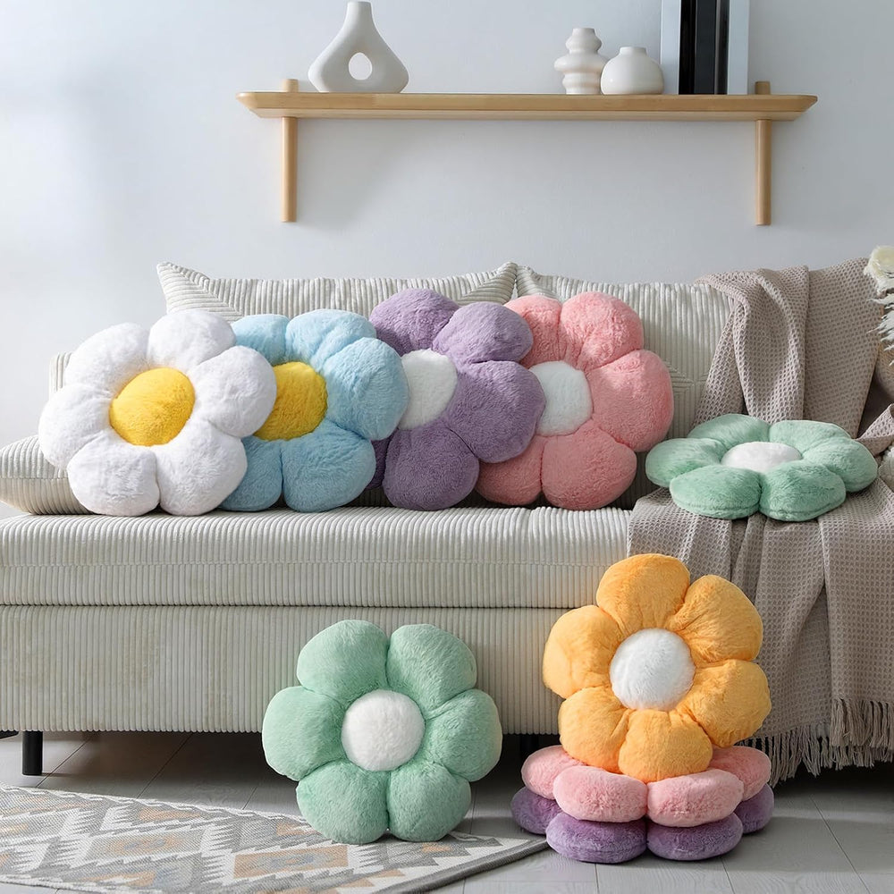 Coume 6 Pcs Flower Pillow Daisy Floor Cushions Decor, Pastel, Long Plush