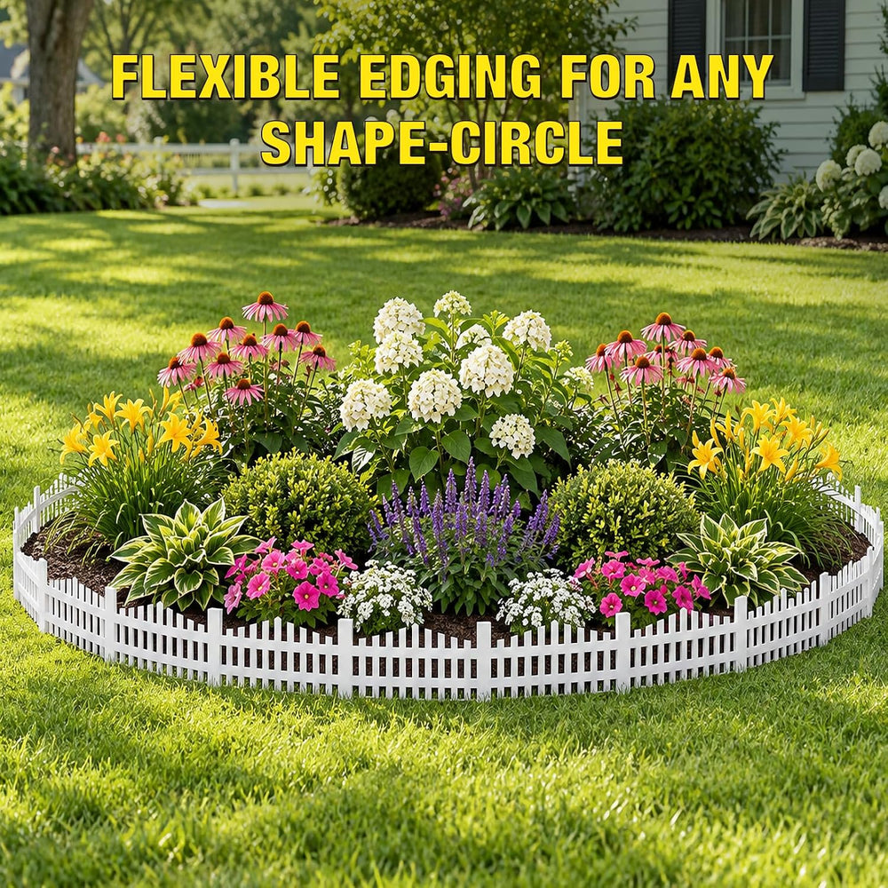 MIXC Garden Edging Border, 5IN 33FT White Garden Fence with 50 Metal Stake