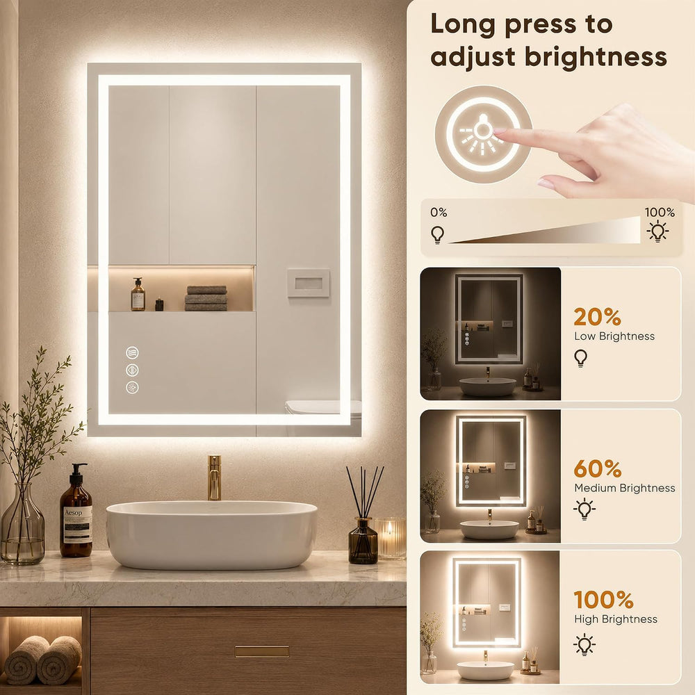 Antok 24x36 LED Bathroom Mirror with Lights, Backlit + Frontlit