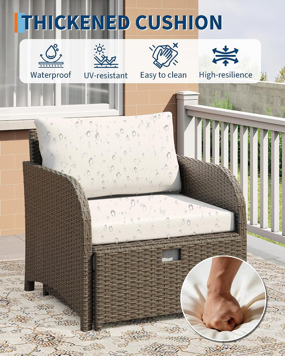 Garvee 5-Piece Outdoor Patio Conversation Set with Hidden Ottomans