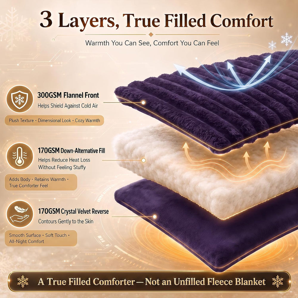 CozyLux Fleece Queen Comforter Set, 3 Piece Winter Warm Purple Bedding